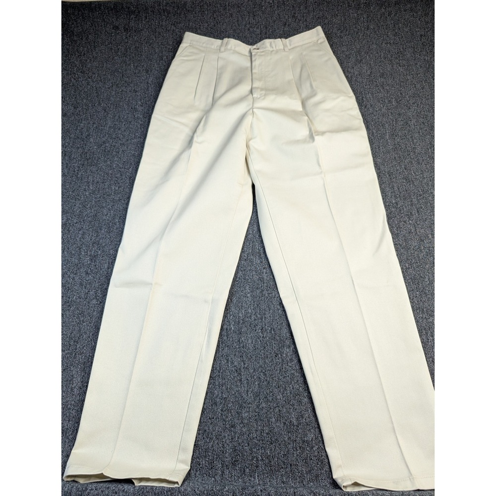 Vintage Chic High Waisted Pleated Trousers Cream Cotton Made in USA Women 16 Avg